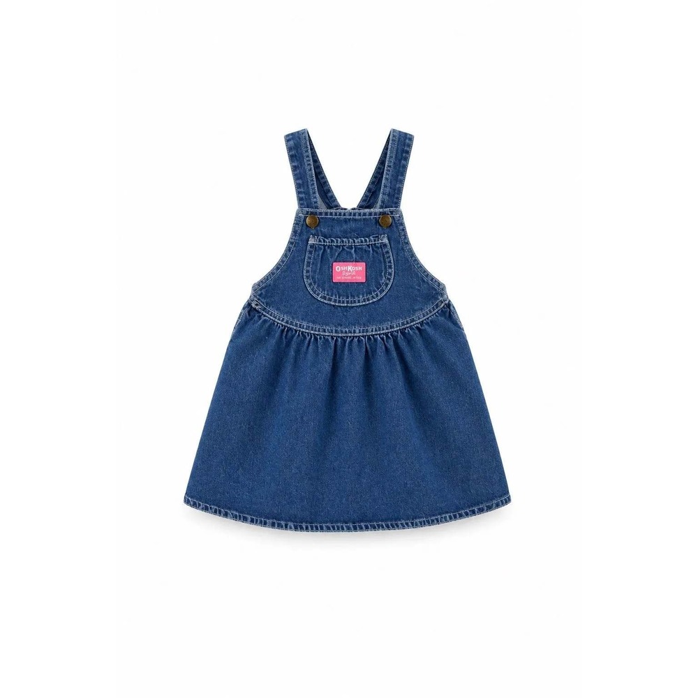 OshKosh B'gosh Bib Denim Vestbak Jumper Dress Kids 4 Blue Vintage USA 90s Retro